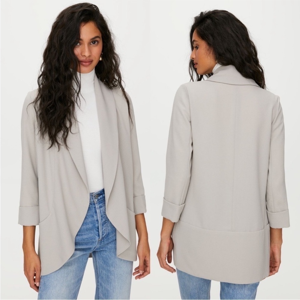ARITZIA WILFRED Chevalier Grey Crepe Longlined Lightweight Cardigan Jacket